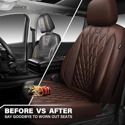 CAR PASS Piping Luxury Faux PU Leather Two Front Car Seat Covers, Waterproof Anti Slip Seat Covers Compatible with Front Seat Armrests,Universal Fit for Suvs,Vans,Trucks,Airbag Compatible, All Brown - Image 5