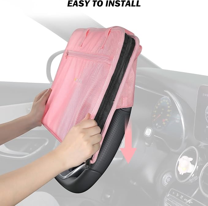 JOYTUTUS 3 in 1 Steering Wheel Eating Tray (Pink), Car Back Seat Laptop Desk, Multifunctional Office Bag Car Work Table for Writing, Car Organizer for Kids, Commuters, Family - Image 5