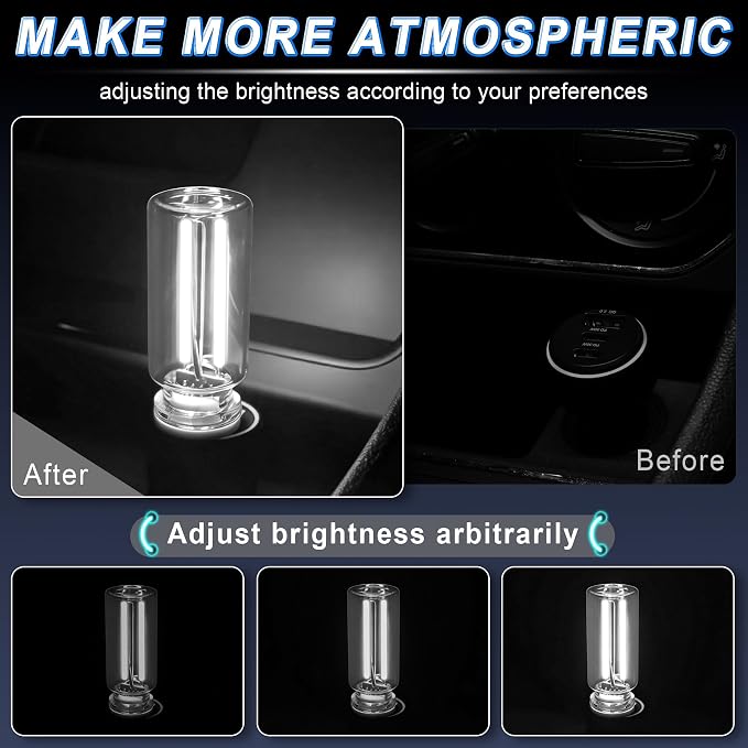 iFunyLED Car Interior USB LED Night Light, Portable Touch dimmable Car Ambient Lighting Kit, Retro Mini Transparent Glass Bottle Lamp Decorations for Vehicle Camping Bedroom Hallway, Pack of 2(White) - Image 2