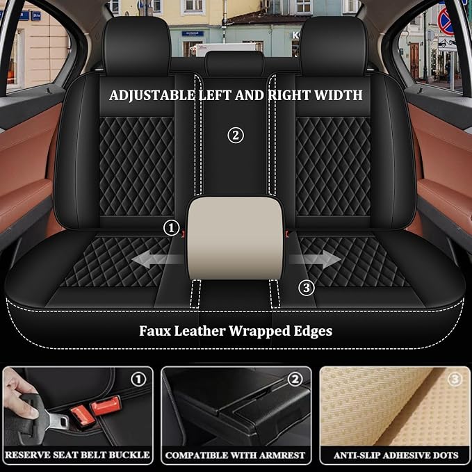 IKABEVEM Car Seat Covers Fit for Acura RLX 2014-2017 Full Set | Waterproof Faux Leather, Airbag Compatible, Easy to Install & Wipe Car Seat Protector,5 Seats Covers Fit for , Black - Image 2