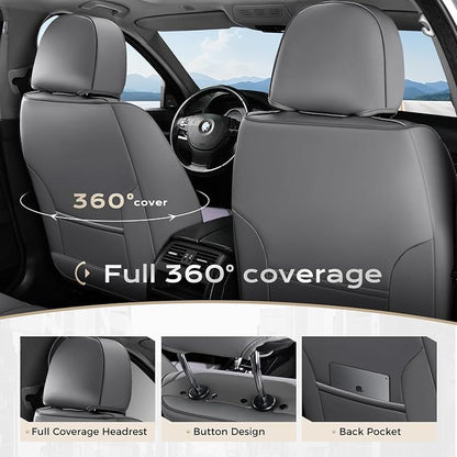 Coverado Car Seat Covers Full Set, Nappa Leather Seat Covers for Cars, Car Seat Protector Car Seat Cushion, Front and Back Seat Protectors Cushions Universal Fit for Most Cars Vehicles(Gray&Purple) - Image 5