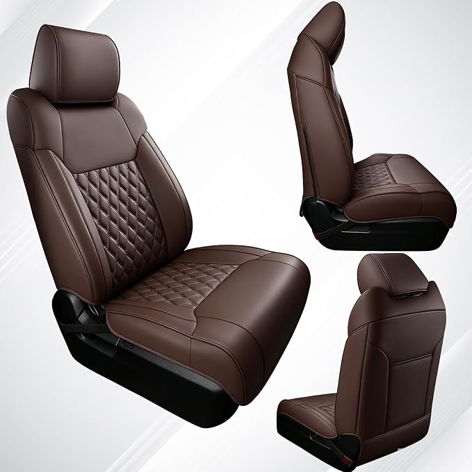 Huidasource Tacoma Coffee Front Seat Covers Fit for 4th Gen Toyota Tacoma 2024-2026 All Cab SR, SR5, Limited, TRD Sport/Off-Road,Trailhunter Front Row, 360° Full-wrap Waterproof Leather Seat Cover - Image 9