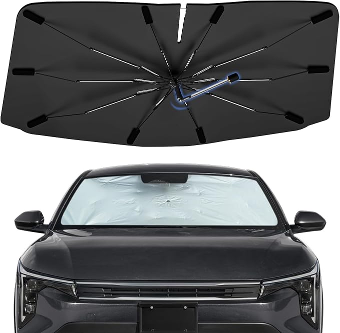 Windshield Sun Shade Umbrella for Kia K4 2024-2026 Front Window | Foldable Car Sunshade, 360 Rotation Automotive Interior UV Protection for Outdoor Parking, Keep Car Cool by Bocvam