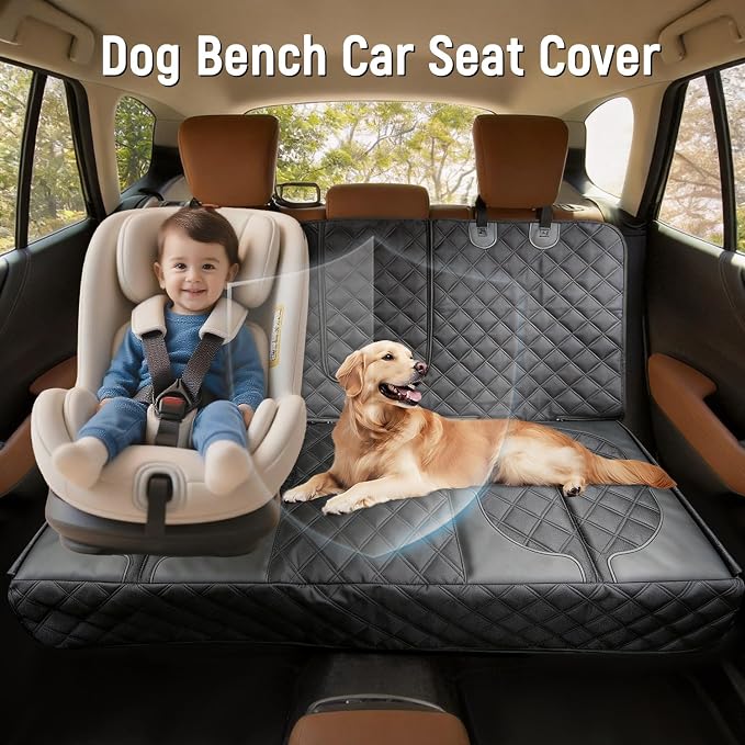 Pet Bench Seat Covers for Mid-Size Sedans and SUVs, Heavy Duty Nonslip Car Seat Protector for Child Car Seat, Waterproof Back Seat Covers for Dogs and Kids, Armrest & Seatbelt Access(Black) - Image 3