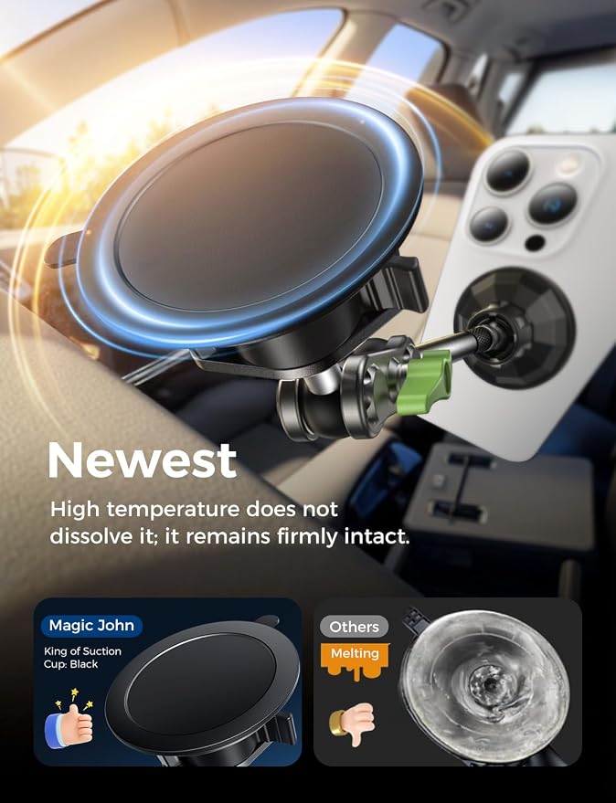 MAGIC JOHN Magnetic Car Phone Holder, Windshield Metal Suction Cup Mount | 360 Degree Rotatable, Strong Suction & Magnetic Force, Solid Metal Frame, Easy Installation - Image 6