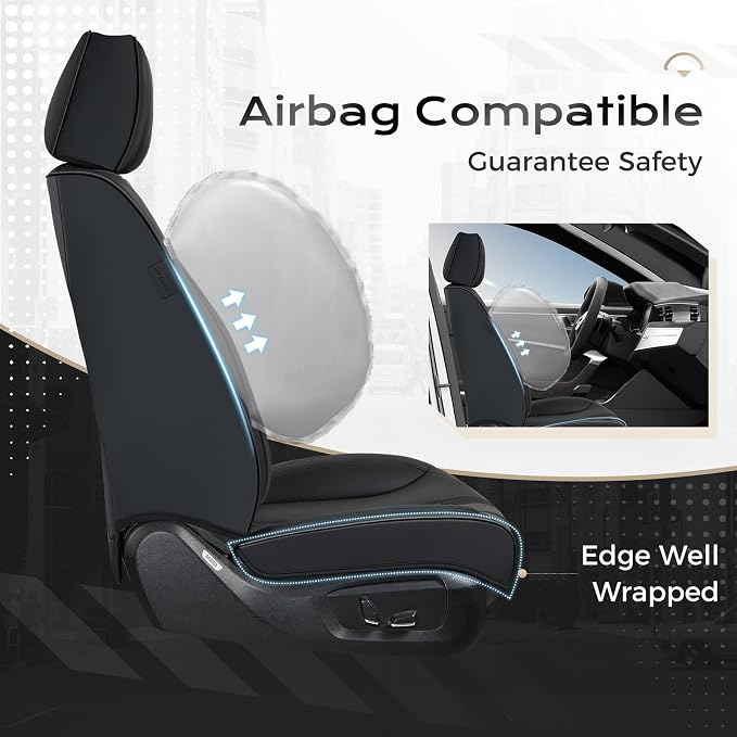 Coverado Car Seat Covers with Lumbar Support, Front Covers for Cars, Universal Automotive Seat Cover, Waterproof, Leather Car Seat Cushion, Interior Seat Protectors for Most Cars - Image 3