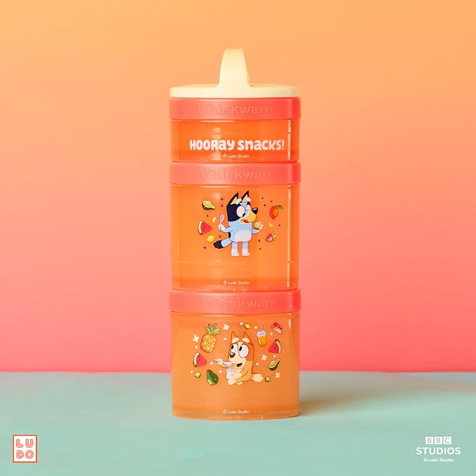 Whiskware Bluey Stackable Snack Containers for Babies, Toddlers, and Kids, 3 Stackable Snack Cups for School and Travel, Cupholder Friendly, Bluey and Bingo! Hooray Snacks! - Image 6