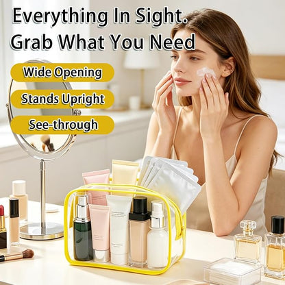 18 Pieces Small Clear Makeup Bags Bulk, TSA Approved Toiletry Bag Clear Cosmetic Pouch with Zipper, Waterproof Vinyl Plastic Organizer Case for for Women Carry-on Travel Essentials (Yellow Small) - Image 7