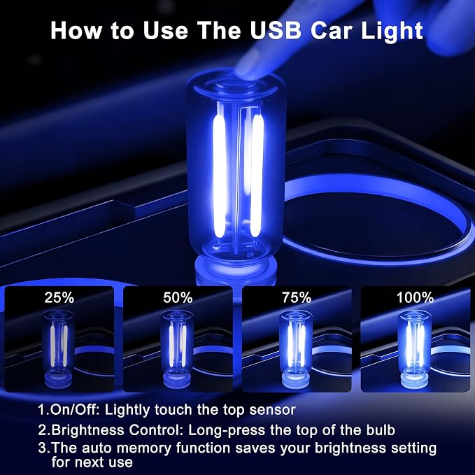 Car USB Night Light Touch Dimmable - 1-Pack Retro LED Filament Lamp for Truck Interior, Bedroom & Camping | Glass Bottle Ambiance Lighting (Blue) - Image 4