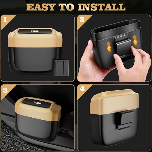 2 Pack Car Trash Can with Lid, Built-in Storage Garbage Bag, Gold | Leakproof Car Door Trash Can with Hook, 60pcs Trash Bags, Mini Automotive Garbage Bin for Vehicle, Office, Home - Image 6
