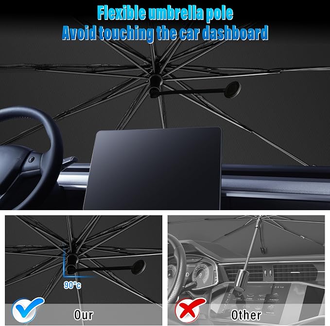 JUSTTOP Car Windshield Sunshade Umbrella - Protect Car from Sun Rays & Heat Damage Keep Cool and Protect Car Interior, Fit for Most Vehicles, Foldable Sun Shade Cover for Windshield (55“ L x 31” W) - Image 4