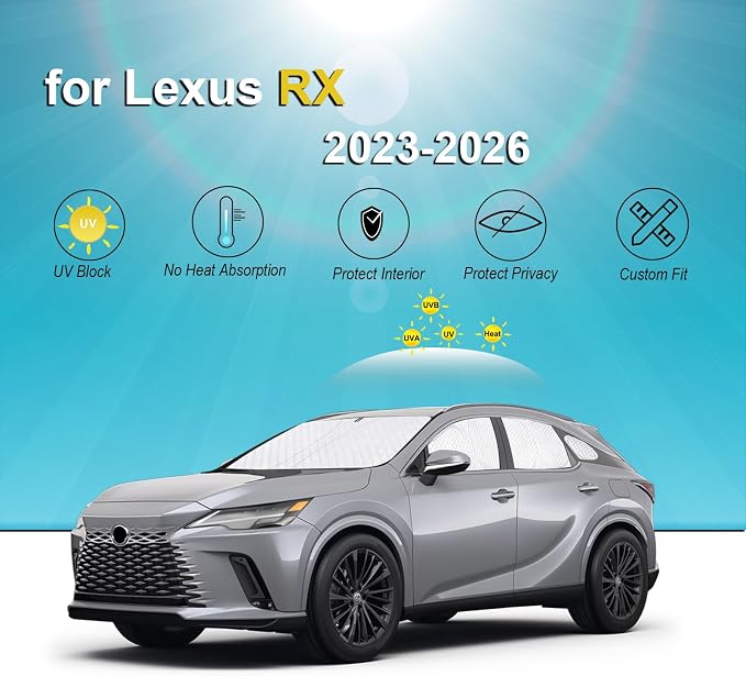KMF 8pcs Thicken Sun Shades for Lexus RX 2023-2026 Accessories, RX350 Windshield Sunshade Full Car Window Covers for Side Rear, UV Block and Blackout Protect Privacy for Car Camping - Image 6