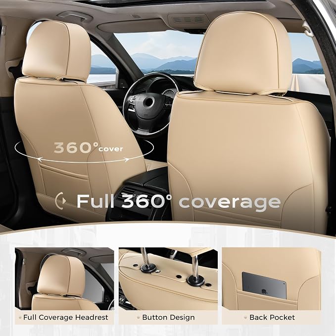 Coverado Car Seat Covers Full Set, Seat Covers for Cars, Front Seat Covers and Back Seat Cover Waterproof Leather Automotive Seat Cover, Universal Car Interior Protectors Cushion for Most Cars - Image 4