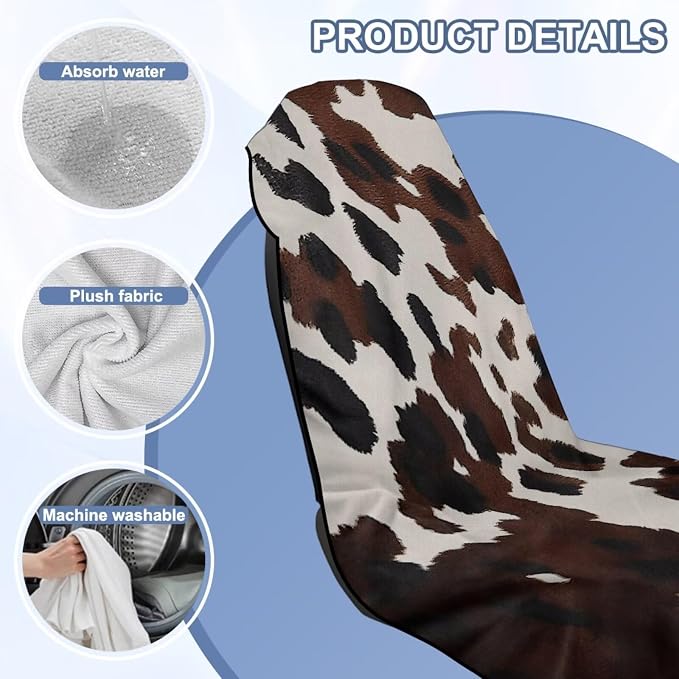 Cow Print Car Towel Seat Cover Breathable Front Seat Towel Cover with Storage Bag Cars Accessories Easy to Store for SUV Vans Sedans Trucks - Image 6