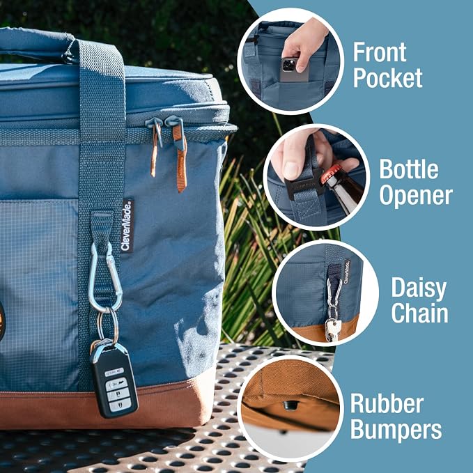 CleverMade Pacifica Collapsible Cooler Bag, Large Travel Cooler, Cool Gray | Keep Drinks Cold and Pack Light | A Reinforced Base, Storage Pocket, Bottle Opener, and Shoulder Strap Add Outdoor Utility - Image 3