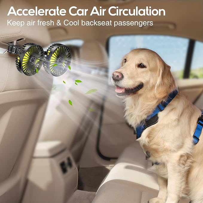 Dealswin Car Fan for Backseat kids, Dual Head USB Car Seat Fans, 360° Rotatable Strong Wind Rear Headrest CarFan for Baby, Air Circulation Fan with Adjustable Clip for Vehicles SUV RV - Image 7
