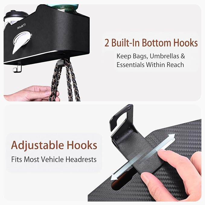 Back Seat Car Organizer with Cup Holders Tissue Box, Phone Stand and Hooks | Includes 1 Pack Of Tissues And 1 Pack Car Trash Bags, Headrest Cup Holder, Multifunctional Storage For Car Travel Accessories - Image 6