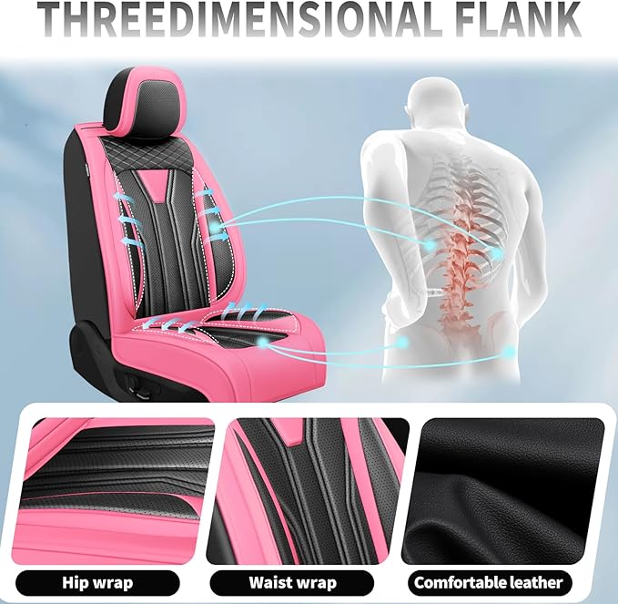Fit Titan Car Seat Covers Premium Leather for Nissan Titan 2009-2023 2024. Waterproof， Breathable, Scratch-Resistant & All-Weather Seat Cushion Protector（Full Set,Pink&Black - Image 7