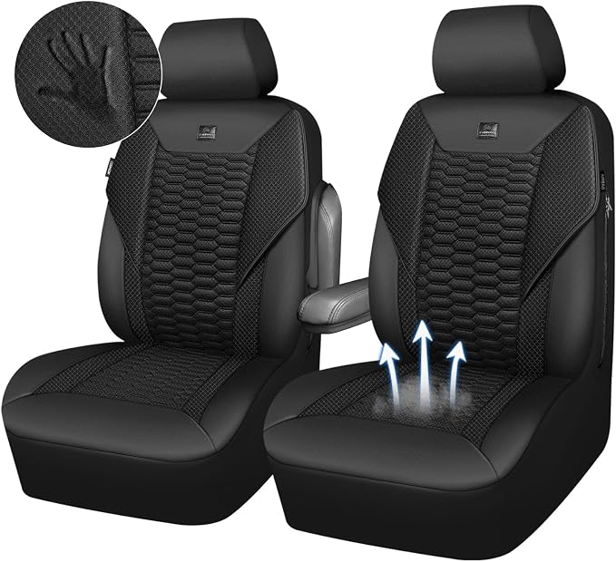 CAR PASS 3D Foam Mesh Leather Car Seat Covers Front Seats, Leather Mesh Front Seat Covers for Car,Breathable Universal Fit for SUV Truck Sedan Van Automotive, Armrest Airbag Compatible,Black - Image 5
