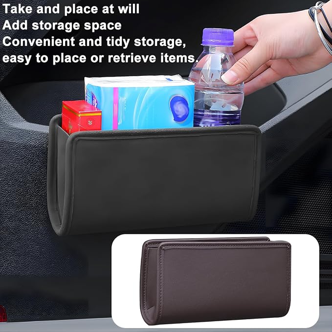 Car Seat Side Storage Pocket, Leather Hanging Foldable Multifunctional Vehicle Front Door Back Organizer Box, Waterproof Auto Interior Organizing Container, Universal fit(Brown) - Image 3