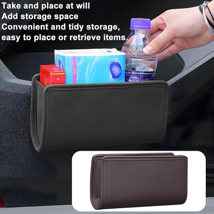Car Seat Side Storage Pocket, Leather Hanging Foldable Multifunctional Vehicle Front Door Back Organizer Box, Waterproof Auto Interior Organizing Container, Universal fit(Brown) - Image 3