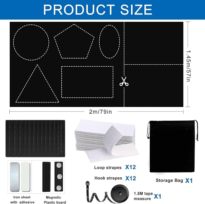 100% Blackout Curtain Window Cover for Bedroom 57x79Inch,No Drill Magnetic Blackout Blinds,DIY Cut Black Out Curtains for Nursery Bedroom,Media Room RV with Hook Loop Tape+Magnet Closure - Image 2