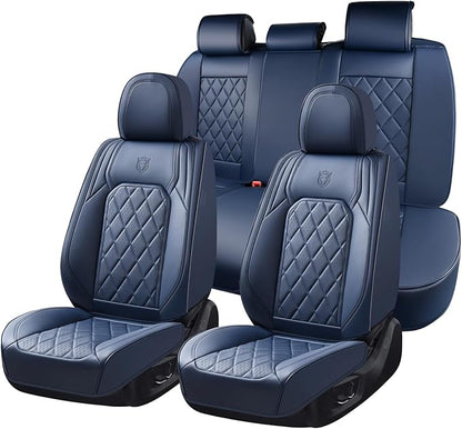 Coverado Car Seat Covers Full Set, Luxury Faux Leather Seat Covers for Cars, Waterproof Car Seat Protector, Blue Car Seat Cover, Universal Automotive Seat Covers Fit for Most Sedan SUV Trucks by COVERADOAUTO