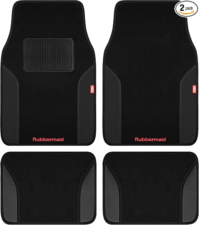 Rubbermaid Car Mats, Carpeted Floor Car Mat with Faux Leather & Built-in Heel Pad, Two-Tone Car Rug Floor Mats, Stylish Carpeted Floor Mats for Cars, Trucks & SUVs Black Color by Unknown