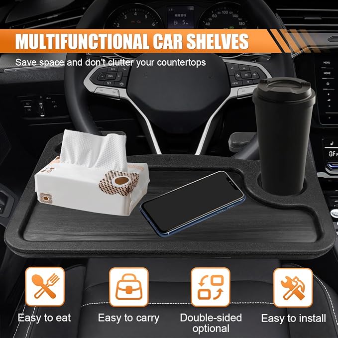 ZIMISI Car Steering Wheel Tray, Computer Office Car Table Tray, Automotive Trays for Eating, Multipurpose Vehicle Desk Travel Accessories for Laptop, Food, Fits Most Steering Wheel (Black) - Image 3