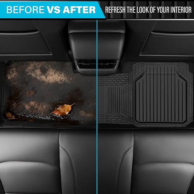 CAR PASS Heavy Duty Rubber Rear Car Mat, Deep Dish Car Floor Mats All Weather, Universal Trim to Fit for SUV Trucks Sedans, Odorless Waterproof Anti-Slip, Easy to Clean Car Mats (Black Rear) - Image 6
