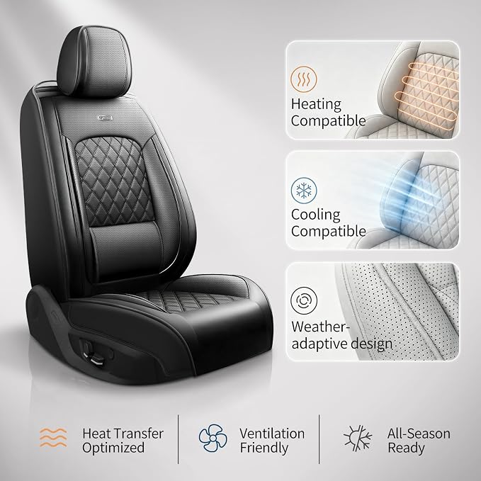 for Subaru Crosstrek 2016-2026 Car Seat Covers, Front Pair, Black | Luxury Full Coverage Leather Seat Protectors, Waterproof Breathable, Non-Slip, Easy to Install, Airbag Compatible, All-Season - Image 8