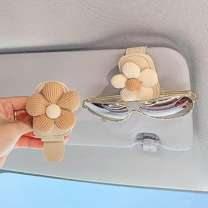 Flower Sunglass Holder for Car Visor – Decorative Sun Visor Clip,Eyeglass Hanger Organizer for Women,Scratch‑Free Glasses Storage Different Size Eyeglasses (Brown Flowers) - Image 2