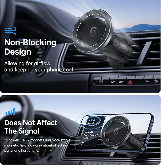 SYNCWIRE Mobile Phone Holder Car for MagSafe Car Holder Universal Magnetic Mobile Phone Holder Car Ventilation Car Mobile Phone Holder for iPhone 17 16 15 14 13 12 Pro Max Magsafe Case Smartphone | 360° Rotation, Super Strong Magnets, Car Vent Phone Mo... - Image 7