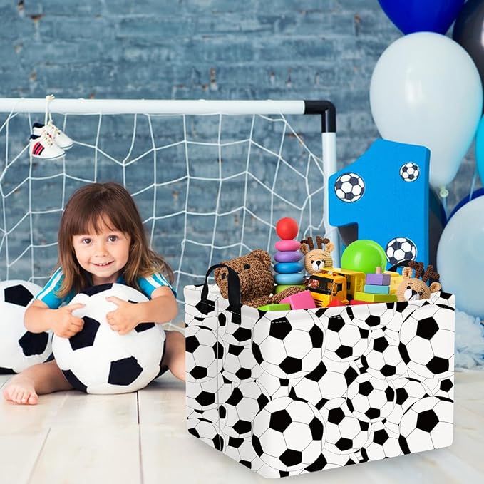 FXOLCSHE Rectangular Easter Soccer Basket,Sports Boys box,Collapsible waterproof college dorm laundry basket,Baby Nursery Hamper,Boys Soccer Room Decor(Big football) - Image 2