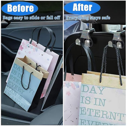 Bling Car Purse Hooks 2Pcs, Rhinestones Car Headrest Hook Backseat | Double Hooks,Holds 44Lbs,Wide Opening,Durable Nylon,Car Seat Hook,Purse Holder,Bling Car Accessories for Women,AB - Image 4