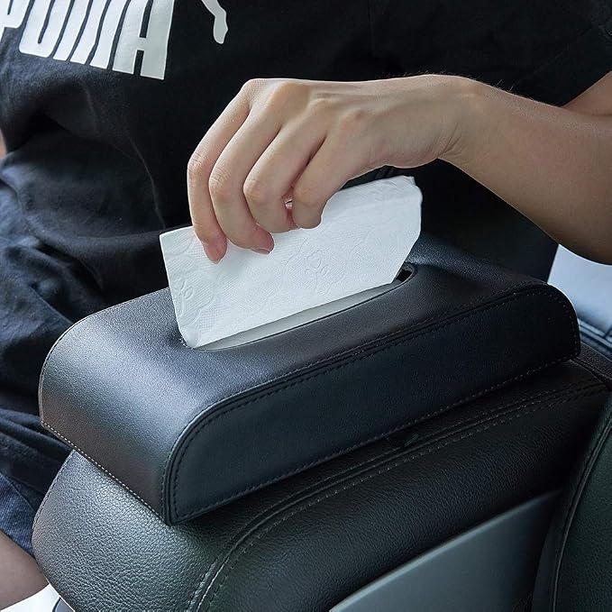 AuMoHall Black Tissue Box Cover PU Leather Rectangular Tissue Holder for Home Car Office Decor (NO Paper Towel) - Image 7