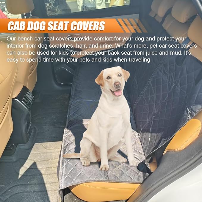 Car Back Seat Cover for Dog, 53" Pet Bench Backseat Cover, Black | Waterproof Nonslip Car Seat Protector for Pet Kids for Cars SUVs Trucks - Image 3