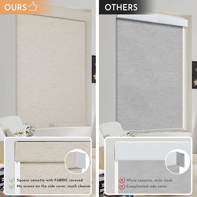 Persilux Blackout Roller Shades for Window Blinds,Cordless,Linen Fabric,Thermal Insulated Fabric UV Protection Shades for Home,Office,Bedroom,Door,Blackout-Cream,22" W X 72" H - Image 4