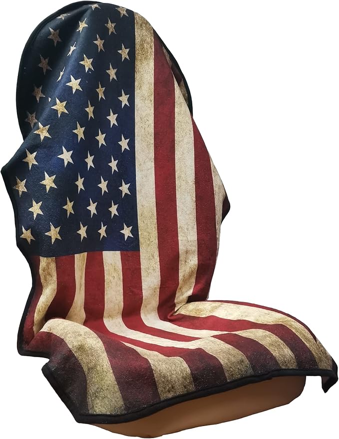Car Seat Cover Protector Front Seats,for Gym Workout,Running,Swimming,Beach and Hiking,Waterproof Sweat Towel Bucket Seat Covers for Cars SUV Trucks (American Flag, 1Pcs) by LoyaGour