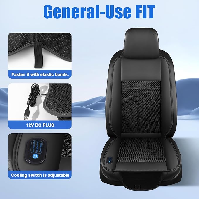 Cooling Car Seat Cushion – 3 Speeds Adjustable | Ventilated Car Seat Cover for Cars Without AC, Breathable Automotive Cooling Seat Covers for Cars, 12V Plug & Play, Black - Image 2