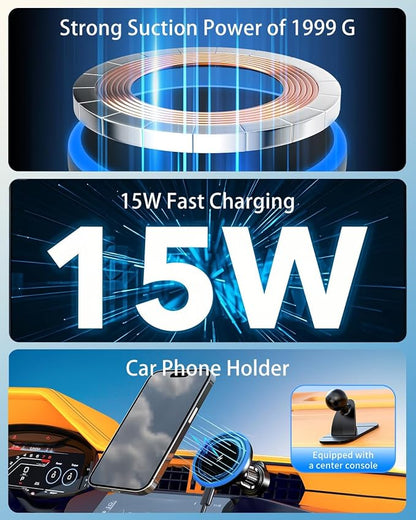 Mag Safe Car Mount Charger, 3 in 1 [LED RGB HandsFree] Wireless Car Charger | Strong Magnetic Phone Holders for Your Car- Fast Charging MagSafe Car Phone Monut Charger for iPhone 17/16/15/14/13/12 Series - Image 2
