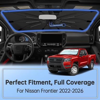 Windshield Sun Shade Umbrella for Nissan Frontier 2022-2026 Front Window | Foldable Car Sunshade, 360 Rotation Automotive Interior UV Protection for Outdoor Parking, Keep Car Cool - Image 2
