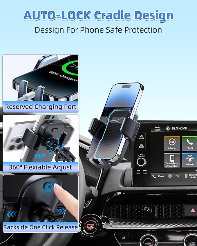 PZK Car Phone Holder for 2023-2026 Toyota BZ4X/ Subaru Solterra Accessories | Custom 8/12.3-Inch Screen Auto Lock Car Phone Mount Fixed Clip 360° Rotation Hands-Free Fit for 4-7 Inch Phones Thick Case - Image 4