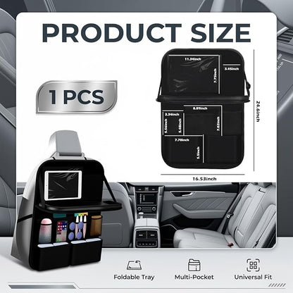 2026 New Backseat Car Organizer,Multifunctional Back Seat Car Organizer with Foldable Table Trays,Hanging Cars Seats Backs Organizers as Kick Mats Back Seat Protector - Image 2