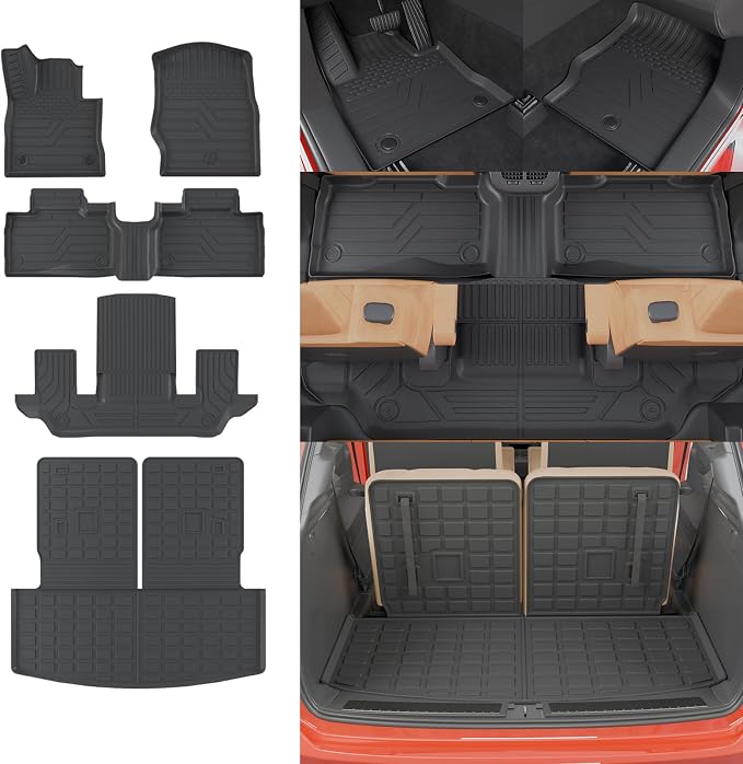 Rongtaod Floor Mats Set for 2020-2026 Ford Explorer 6 Seats Captain Chairs | Trunk Mat with Backrest Mat Cargo Mat Cargo Liner TPE All Weather Back Seat Cover Protector 2025 Explorer Accessories by Rongtaod