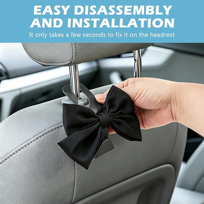 2Pcs Bow Car Headrest Hooks, Durable PVC Seat Back Organizer Hooks, Car Interior Decor Accessories, Multi‑Use for Bags and Umbrella, Universal for Cars, SUV, Truck (Black) - Image 3