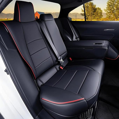 HKZ Corolla Seat Covers Custom Fit for Toyota Corolla 2020 2021 2022 Hybird LE & 2023 2024 2025 2026 Hybrid XLE Leather Car Seat Cover, 5 Seats Full Set (Black with Red Trim) - Image 3