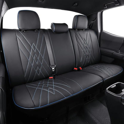 EKR Custom Fit Tacoma Leather Car Seat Covers for Toyota Tacoma 2012 2013 2014 2015 (TRD Sport Seats)- Full Set,Faux Leather(Black with Blue Trim) - Image 6