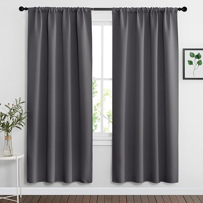 RYB HOME Blackout Curtains for Bedroom Living Room Nursery 72 inches Long | Thermal Insulated, Privacy Protection, Rod Pocket, Drapes for Office Dormitory Home Theater, W34 x L72, Grey, 2 Panels by RYBHOME