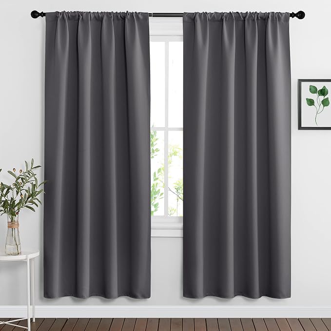RYB HOME Blackout Curtains for Bedroom Living Room Nursery 72 inches Long | Room Darkening, Thermal Insulated, Privacy Protection, Rod Pocket, Drapes for Office Home Theater, W42 x L72, Grey, 2 Panels by RYBHOME